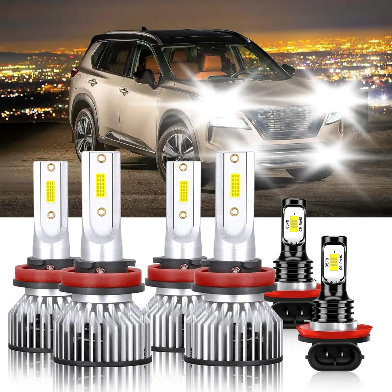 Compatible Nissan Rogue 2014-2020 H11 Bulbs Combo for Brightness