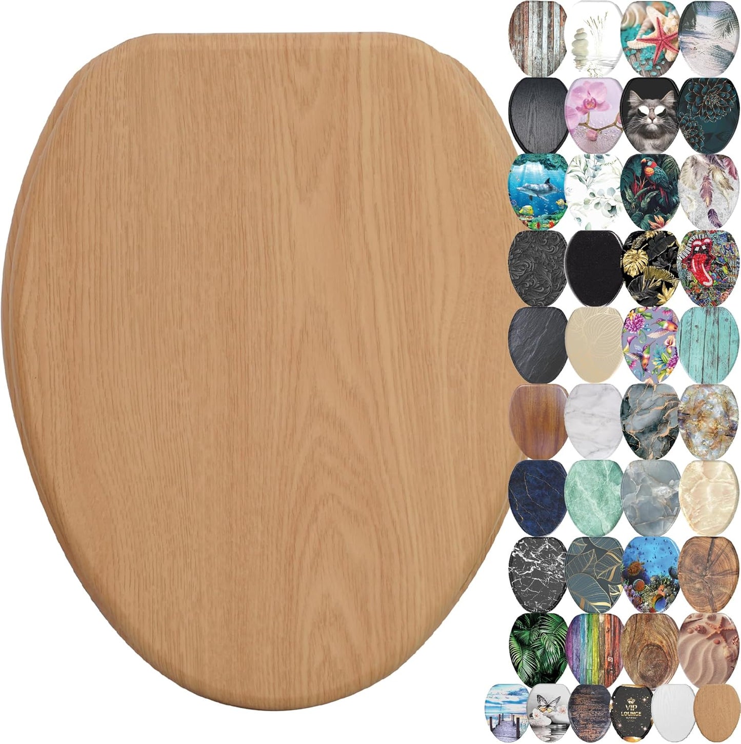 SANILO Wooden Toilet Seat with Soft Close - Decorative & Quiet
