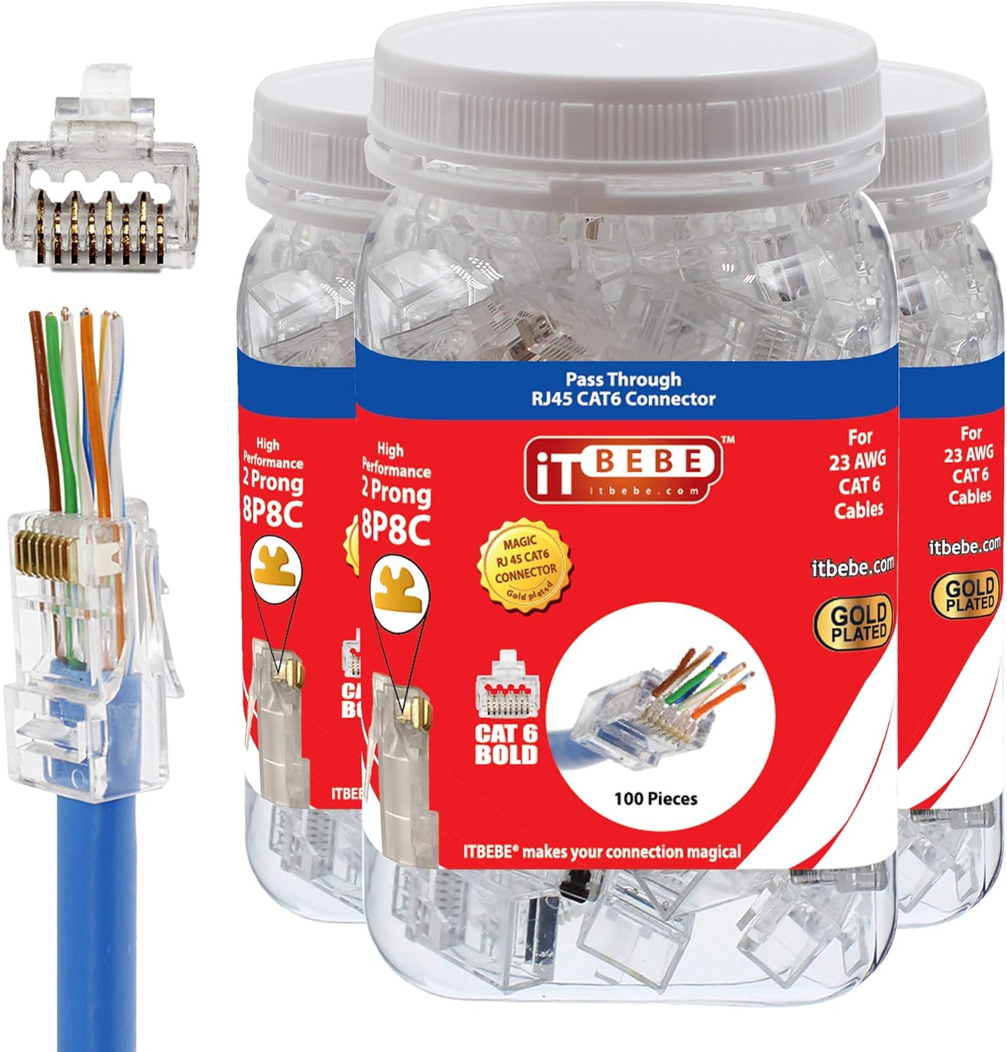 ITBEBE 300 Pieces RJ45 Cat6 Pass Through Connectors for Networking