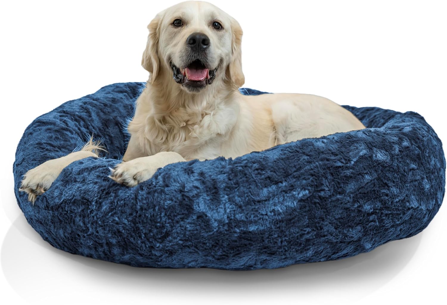 Calming Donut Dog and Cat Bed for Anxiety Relief in Navy Blue