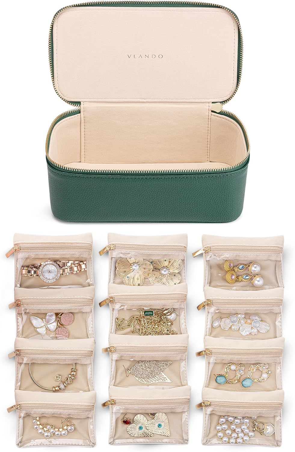 Vlando Jewelry Case with Velvet Bags for Travel and Gifts