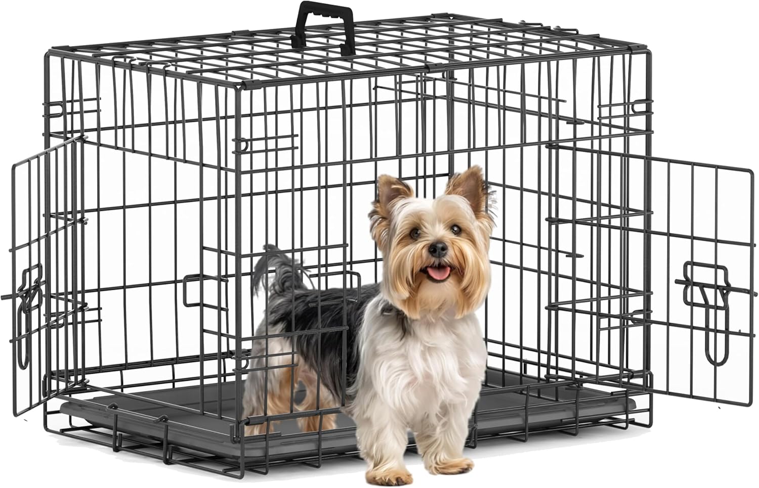 Piskyet 24 Inch Double Door Dog Crate for Small Pets