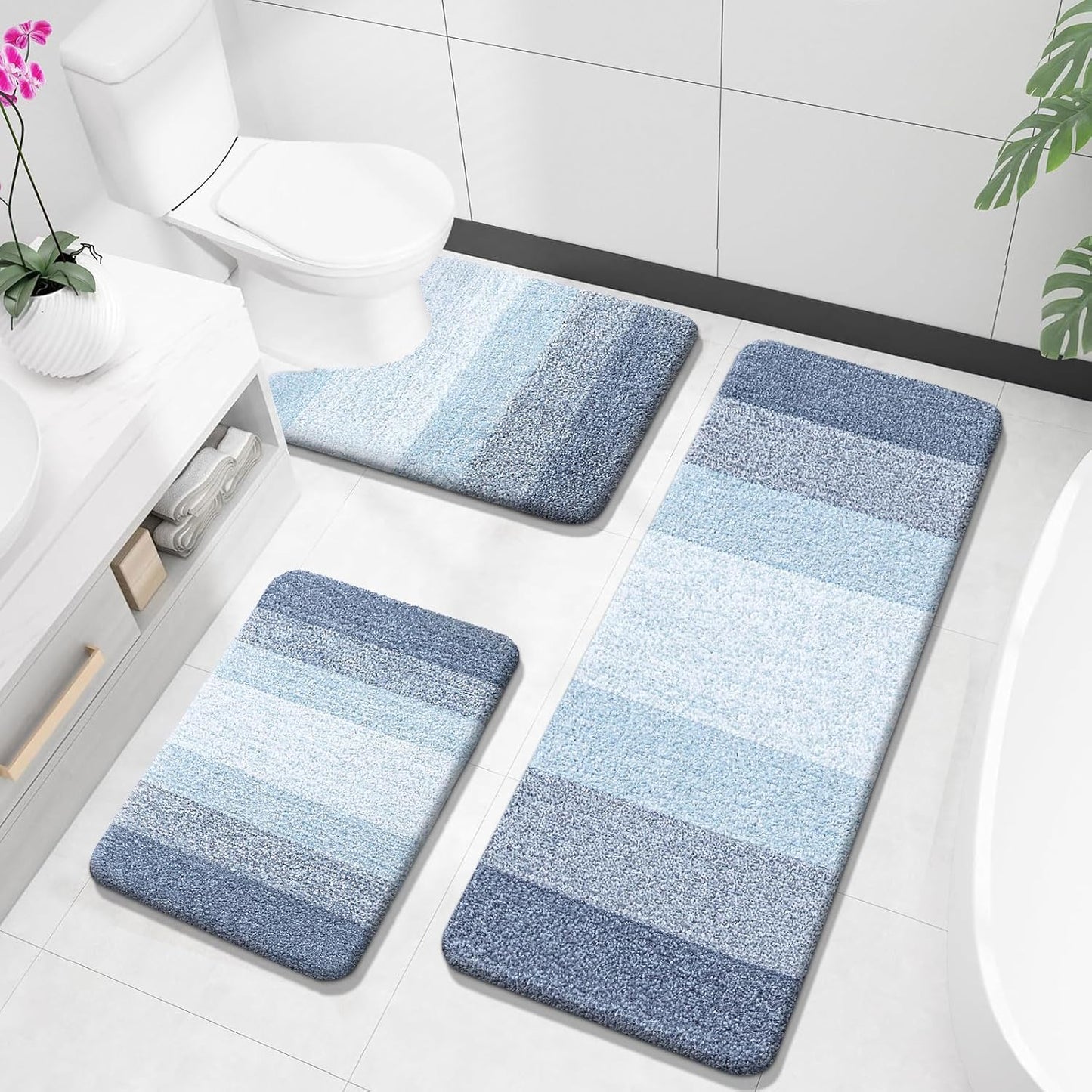 OLANLY Bathroom Rugs Sets 3 Piece Soft Absorbent Microfiber