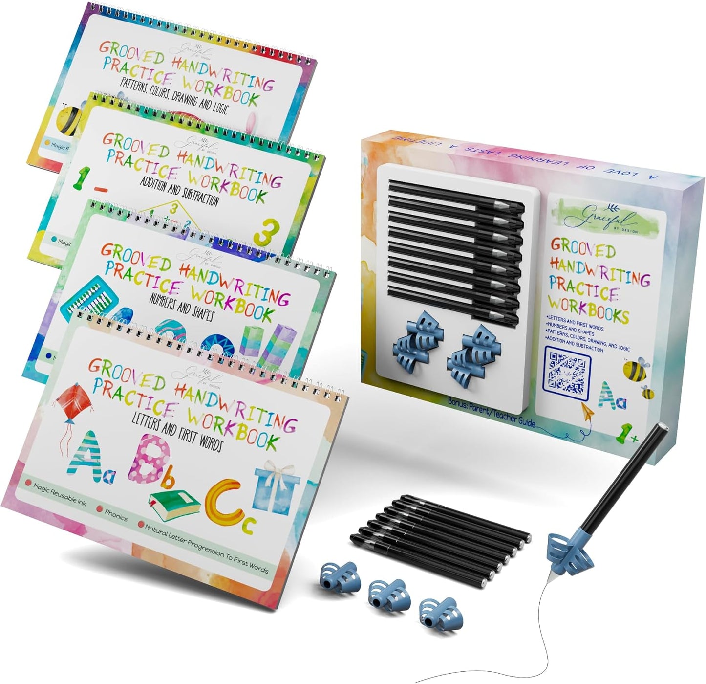 Grooved Handwriting Practice Books for Kids 3-7 | Reusable Set