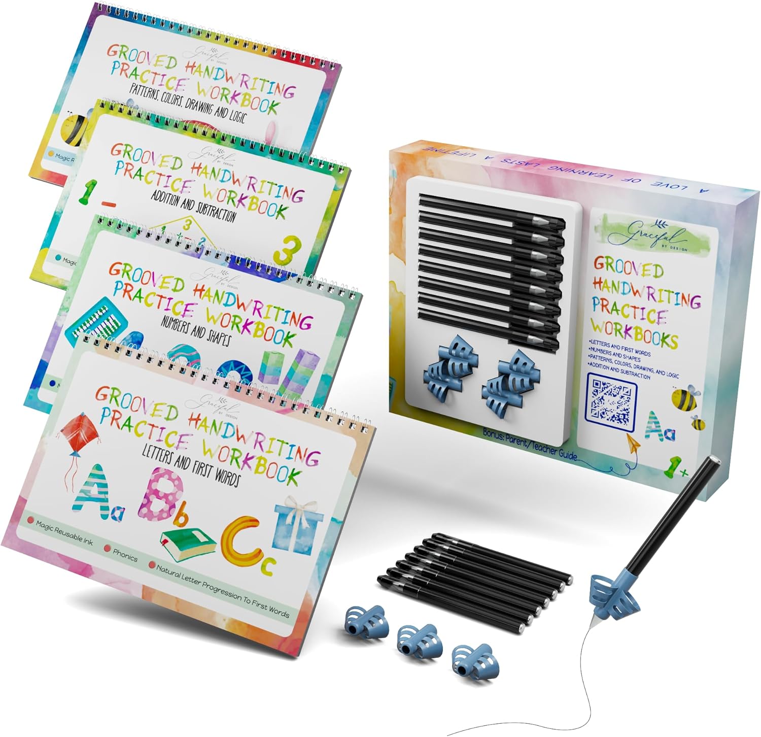 Grooved Handwriting Practice Books for Kids 3-7 | Reusable Set