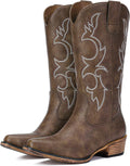 Cowboy Boots for Women Mid Calf - Comfortable Embroidered Cowgirl High