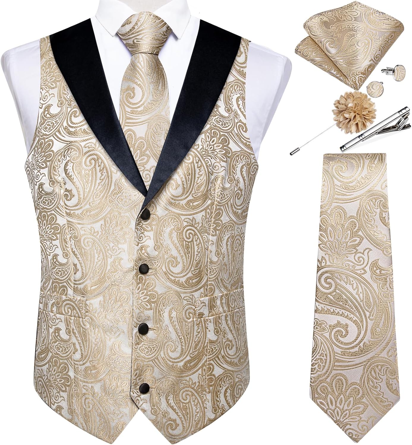 DiBanGu Mens Paisley Suit Vest Set for Weddings and Parties