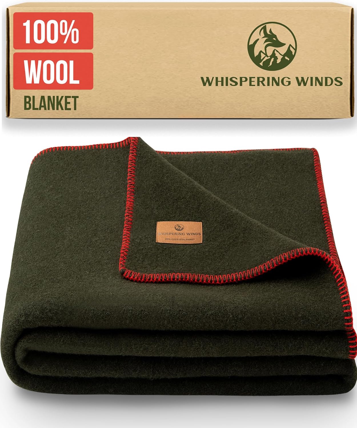 Whispering Winds 100% Wool Blanket for Camping & Indoor Use