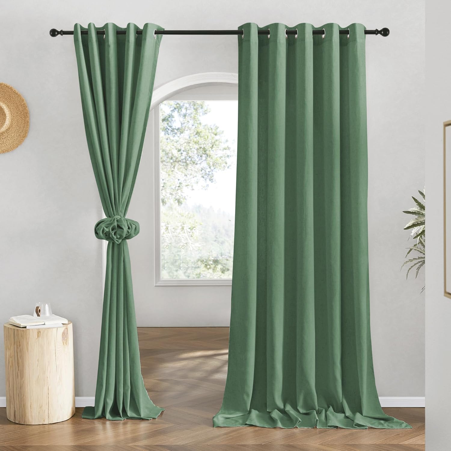NICETOWN Flax Olive Green Linen Curtains for Room Divider