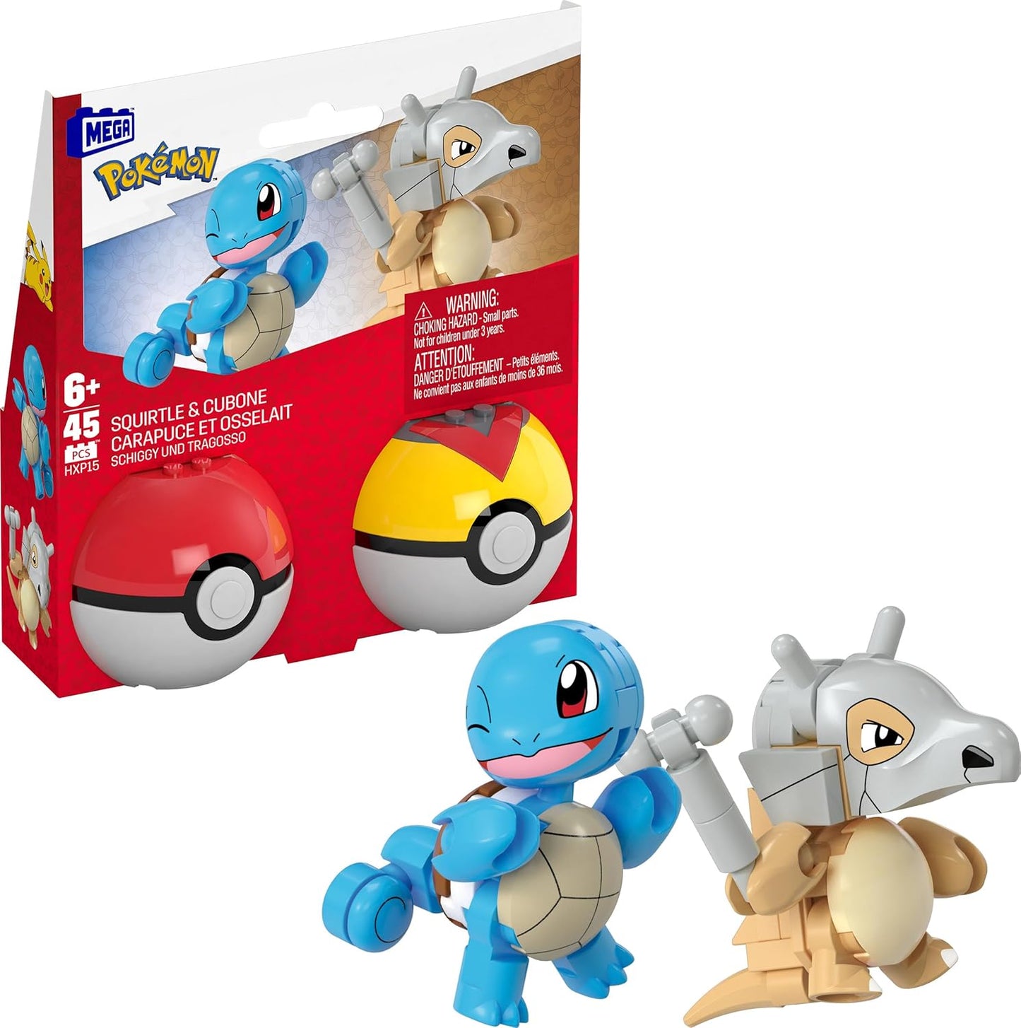 Mattel MEGA Pokmon Building Set: Squirtle & Cubone - 45 Pieces, 2 Poseable Characters, Fun Pok Ball!