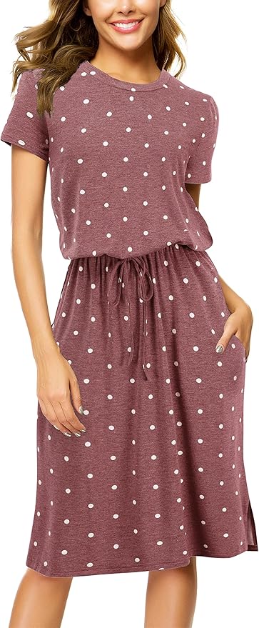 Simier Fariry Womens Hide Belly Casual Midi Dresses with Pockets