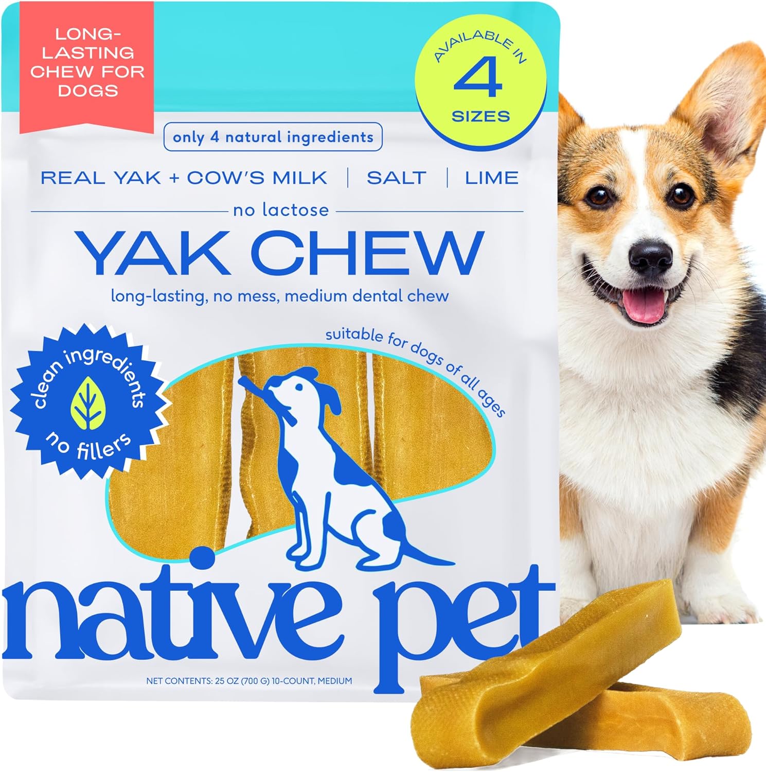 Native Pet Yak Cheese Chews for Medium Dogs - Long Lasting Treats