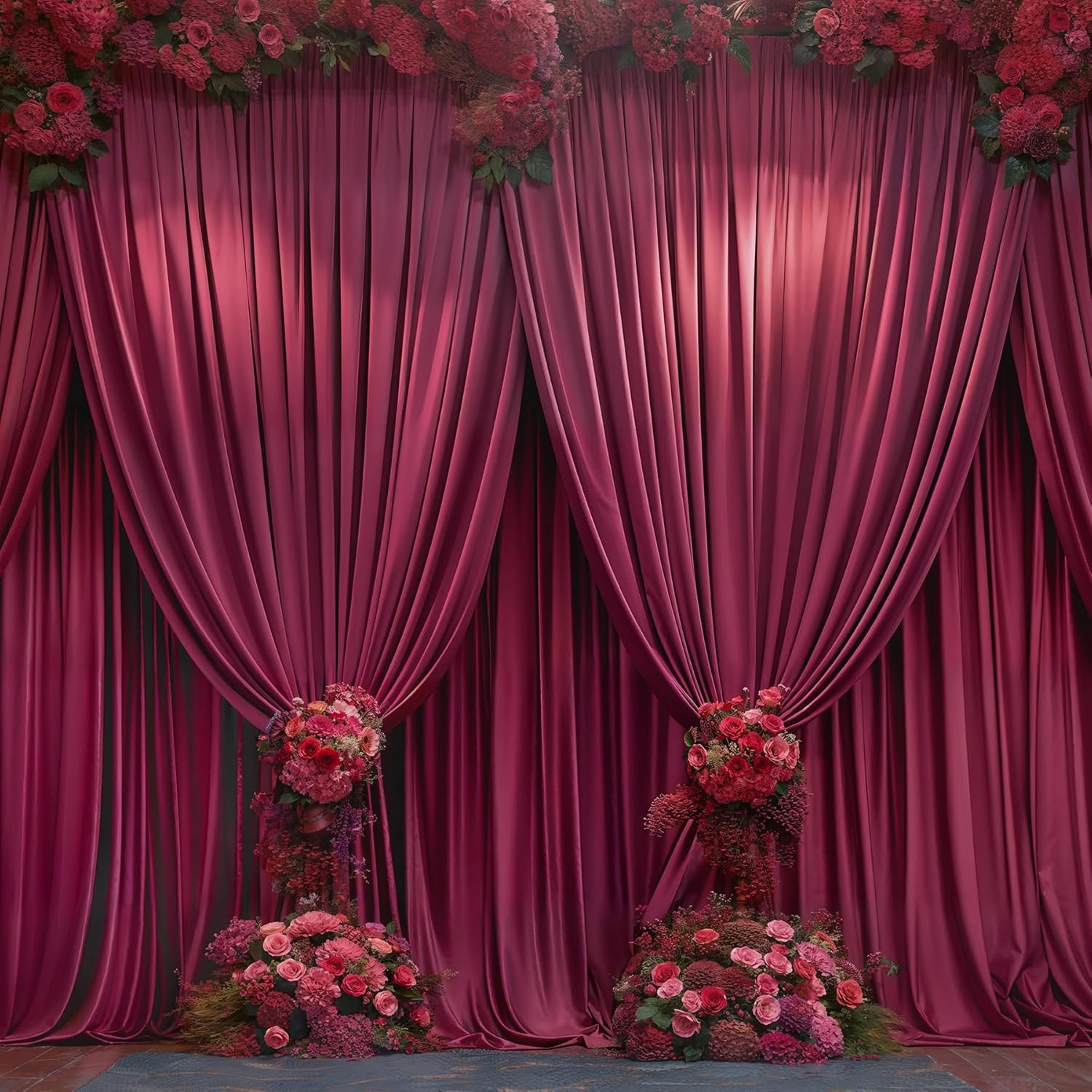 20ft x 10ft Wrinkle Free Burgundy Wedding Backdrop Curtains
