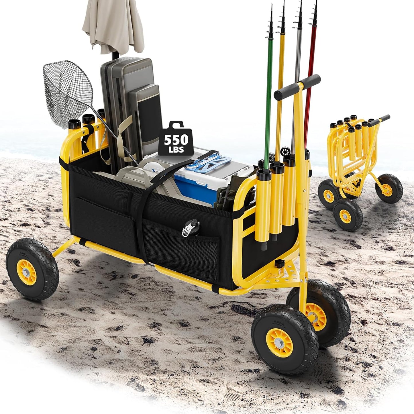 Bonnlo Fishing Cart with 11in Tires for Easy Beach Transport