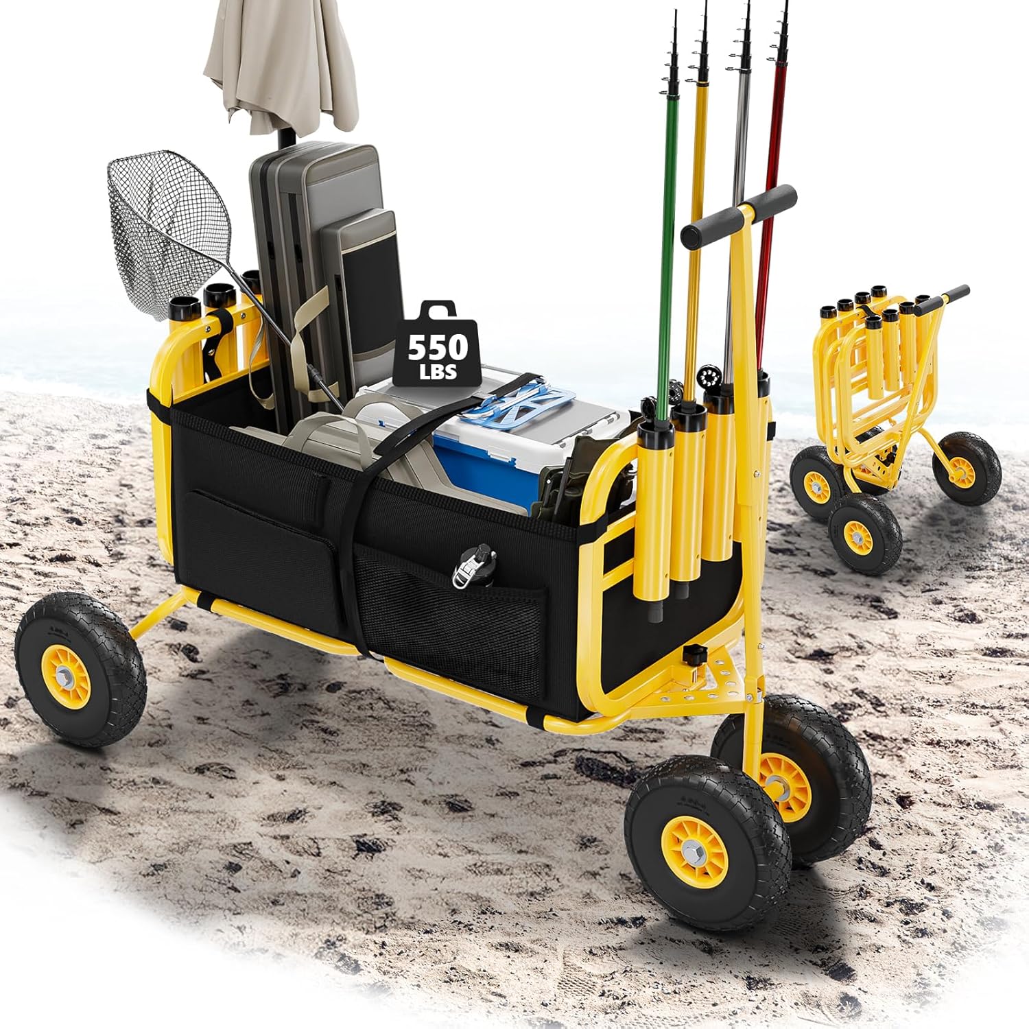 Bonnlo Fishing Cart with 11in Tires for Easy Beach Transport