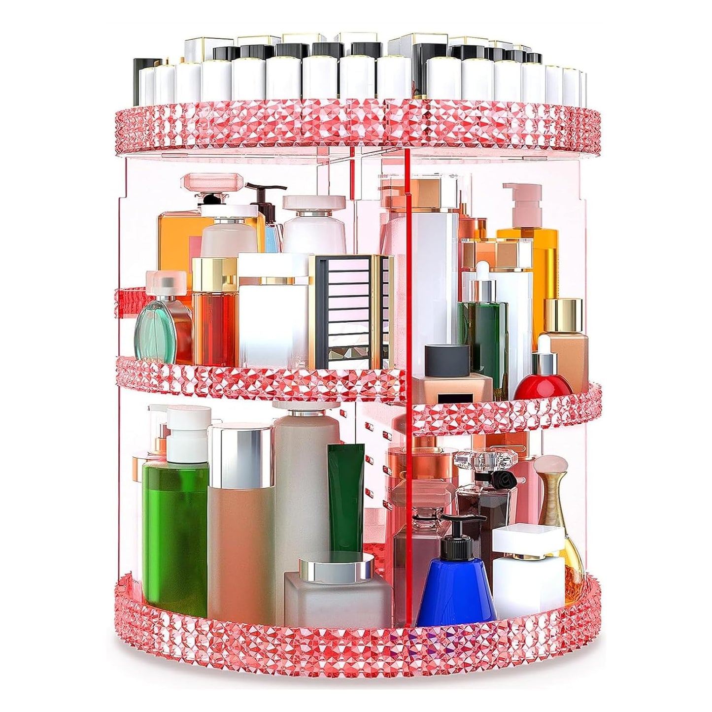 Awenia Makeup Organizer 360-Degree Rotating Storage Unit Pink