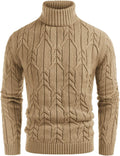 Men Turtleneck Sweater Slim Fit Cable Knit - Warm Casual Staple
