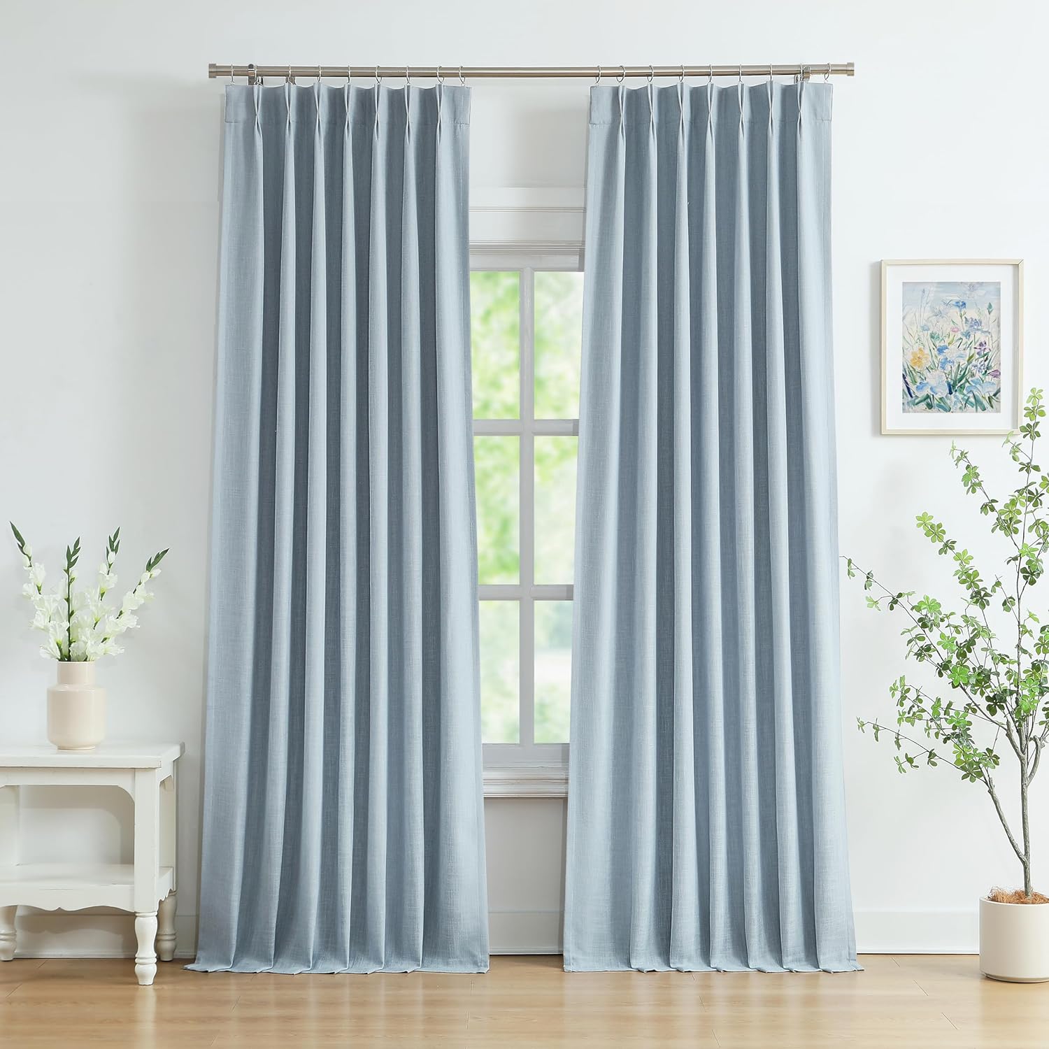 Dusty Blue Bailey Pinch Pleated Full Blackout Curtains 84 in