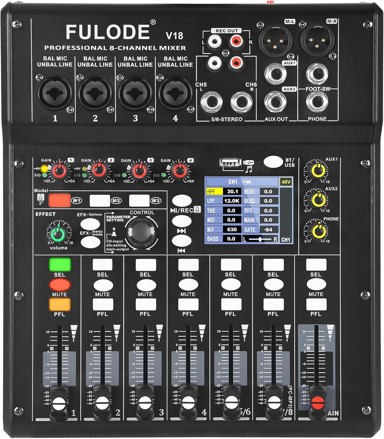 Digital Mixer 8 Channel Compact Audio Mixing Console for DJs