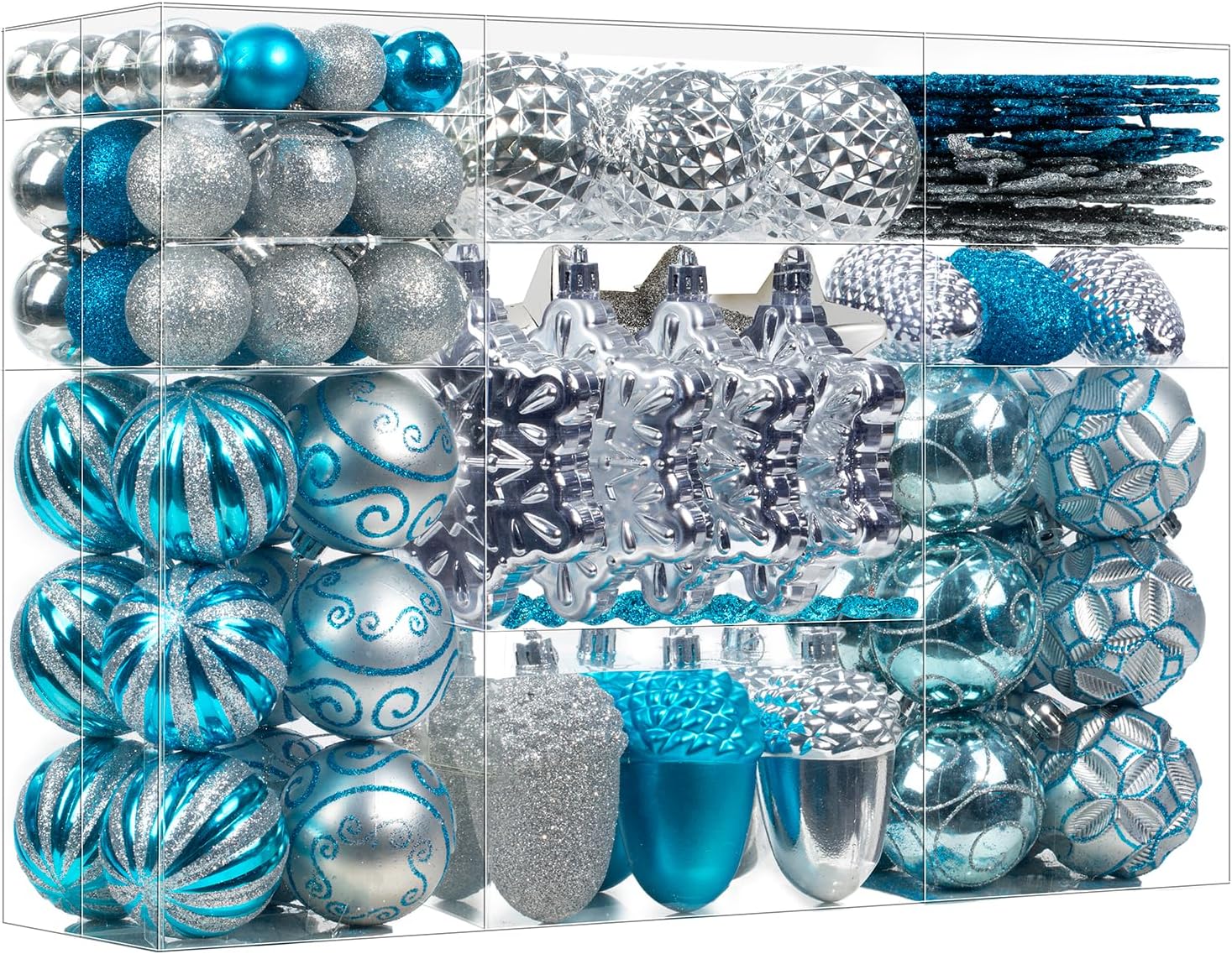 Light Blue and Silver Christmas Ornaments Set for Holiday Decor
