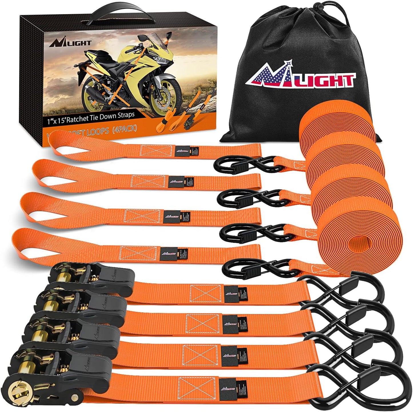 Nilight Ratchet Tie Down Straps for Heavy Duty Cargo Securing