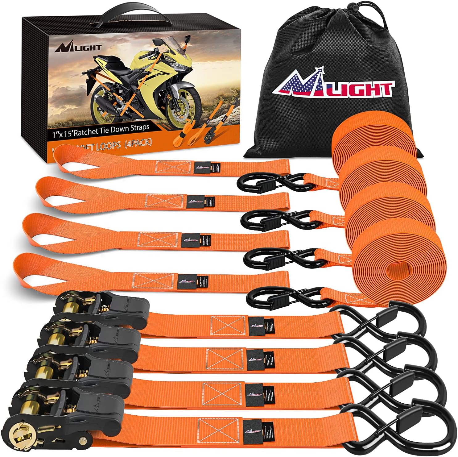 Nilight Ratchet Tie Down Straps for Heavy Duty Cargo Securing