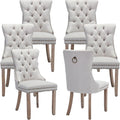 Beige Linen Dining Chairs Set of 6 - Tufted Upholstered Comfort