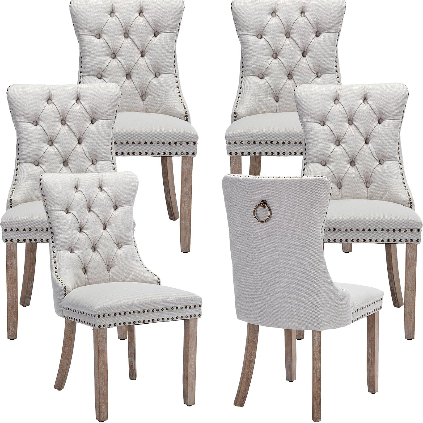 Beige Linen Dining Chairs Set of 6 for Kitchen & Dining Room