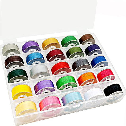 25 Assorted Colors Prewound Bobbins for Embroidery