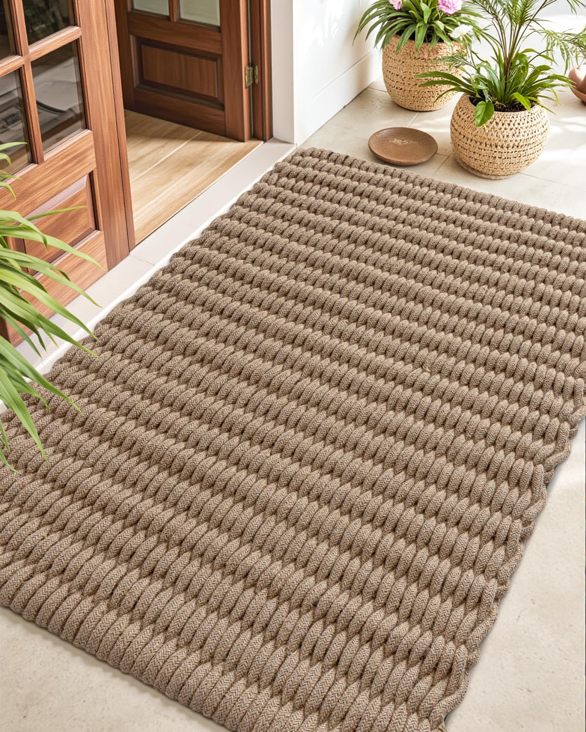 DEXI Jute Door Mat - Durable Braided Woven Doormat for Entryway