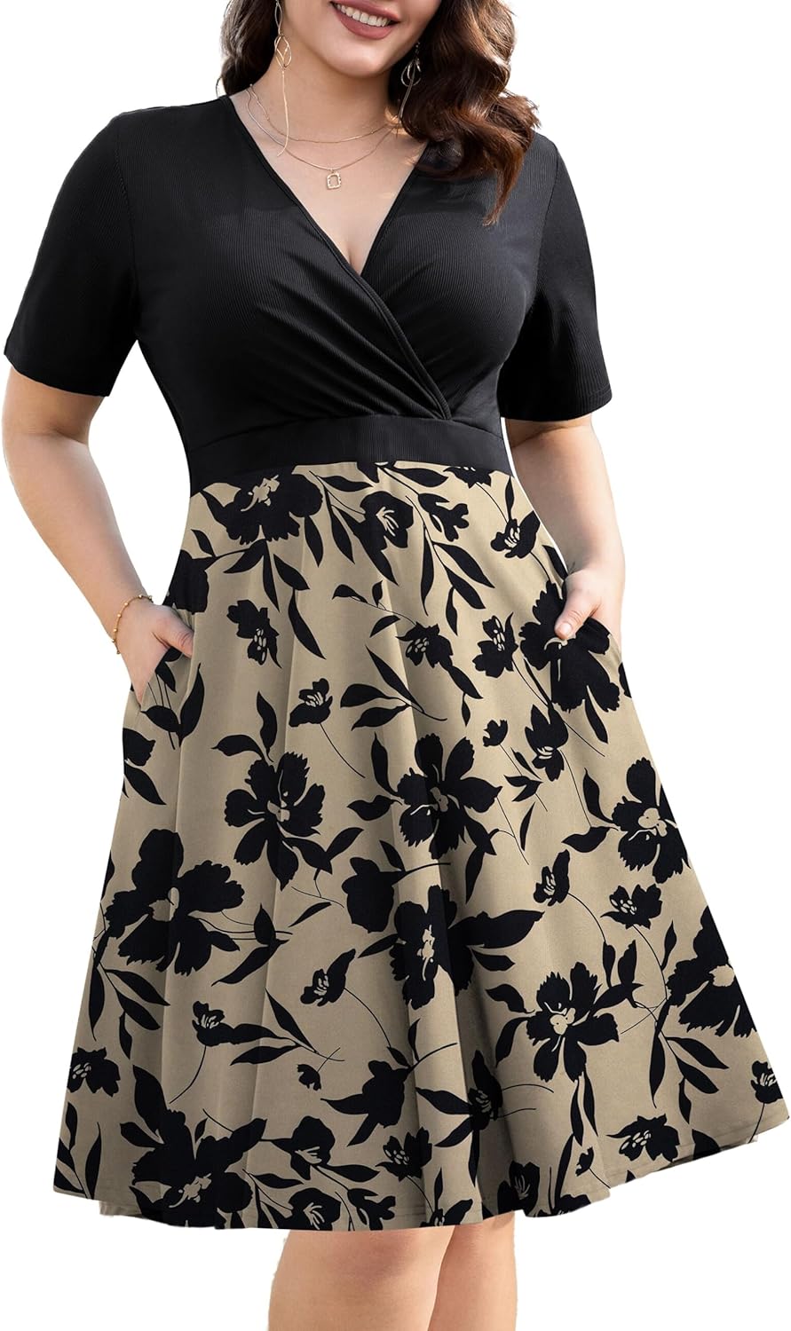 Plus Size Dresses for Women: Ahlaray Faux Wrap Swing Dress