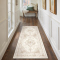 Runner Rug 3x7 Cream Hallway Washable Beige Carpet - Low Pile Retro