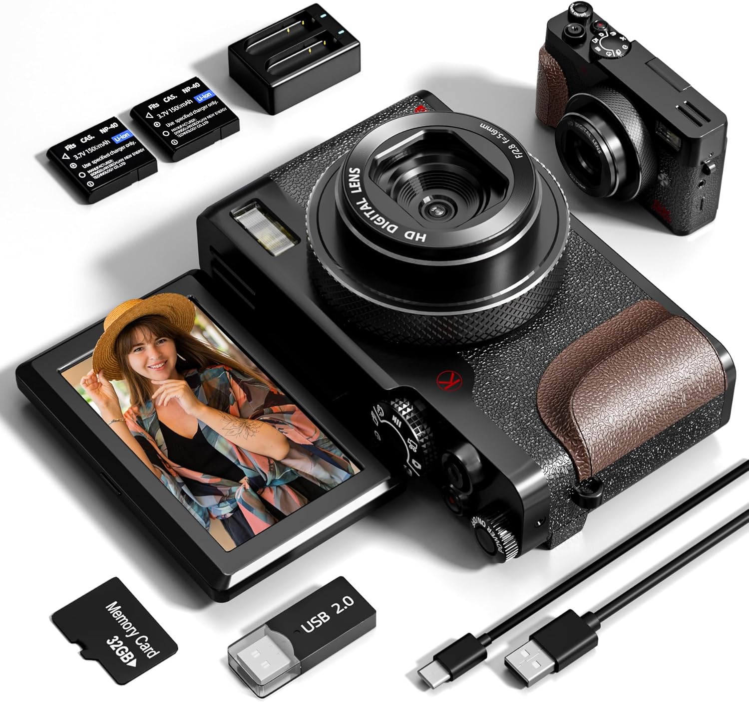 G-Anica Vlogging Camera - 64MP 5K Zoom, Portable with 2 Batteries