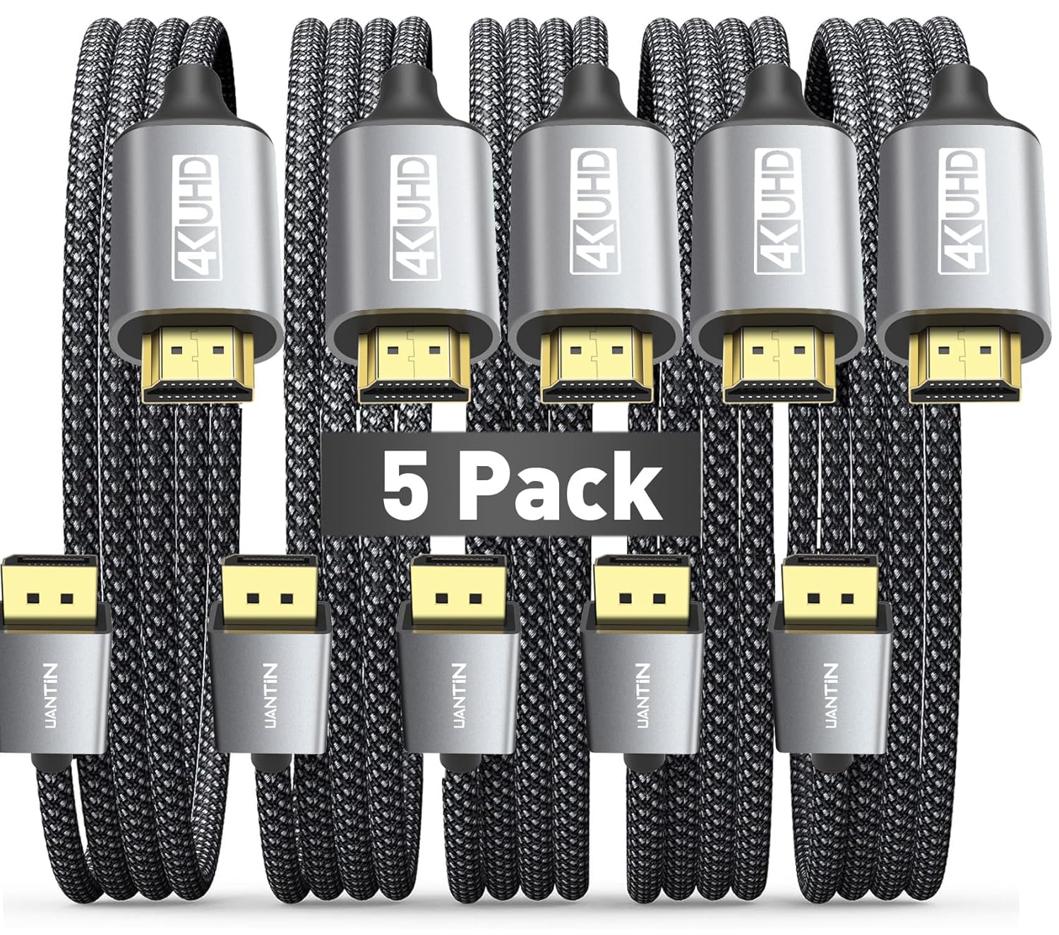 5-Pack 4K DisplayPort to HDMI Cable 10Ft for Stunning Clarity