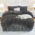 Andency Dark Grey Comforter Set King Size - Fluffy Faux Fur Comfort