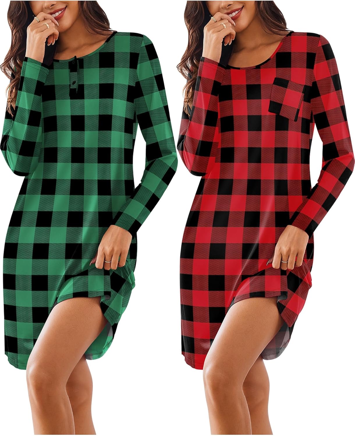 Ekouaer Women's Sleepshirt Dress 2 Pack Comfortable Nightgown