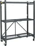Origami 3 Shelf Foldable Storage Unit on Wheels - Heavy-Duty Mobile