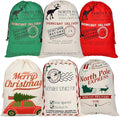 Santa Sacks Canvas Gift Bags 6 Pack - Large Reusable Drawstring Sacks
