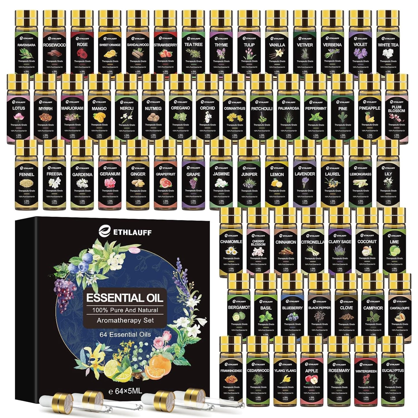 Essential Oil Set 64 Pack for Aromatherapy and Fragrance Needs
