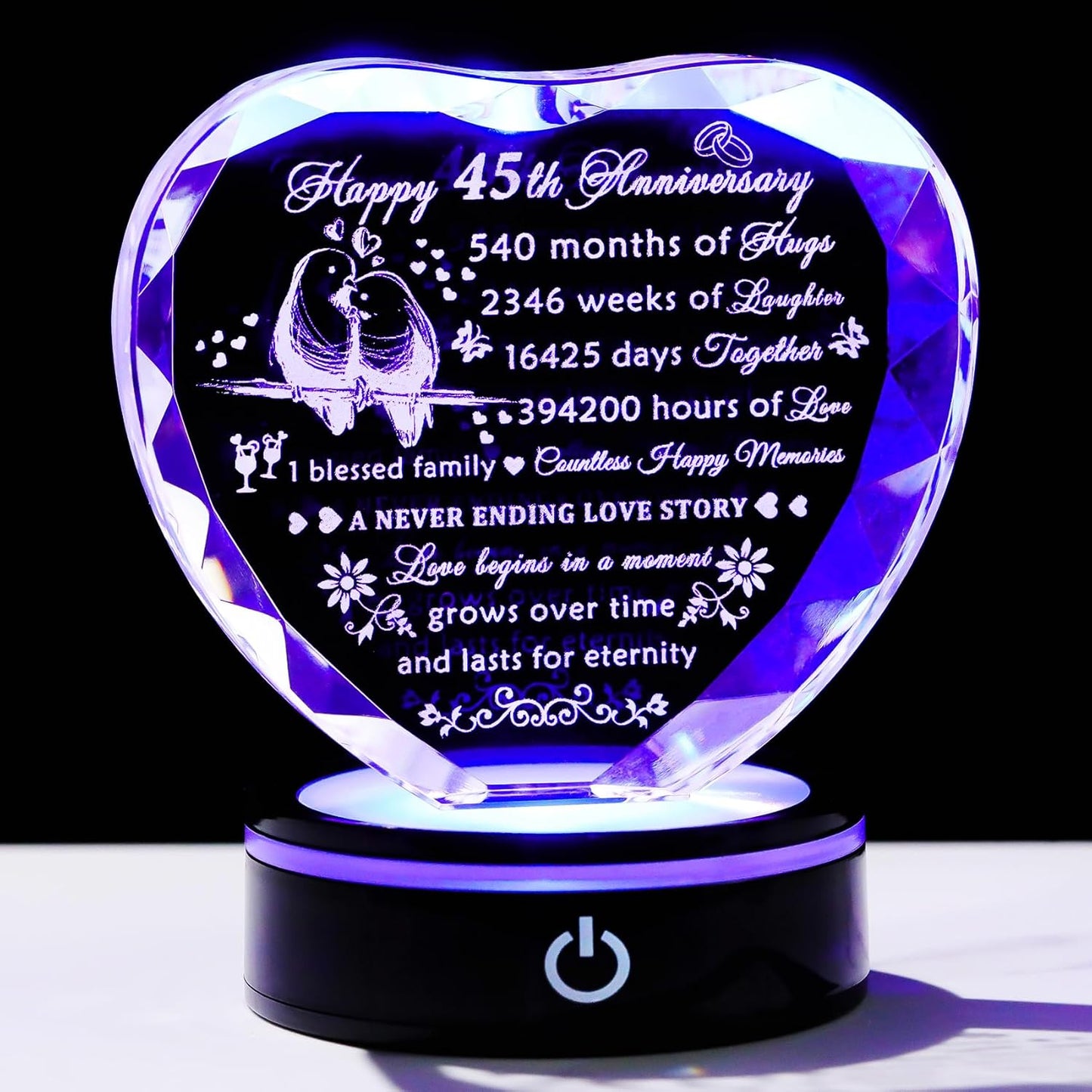 YWHL 45th Wedding Anniversary Crystal Heart Gifts for Couples