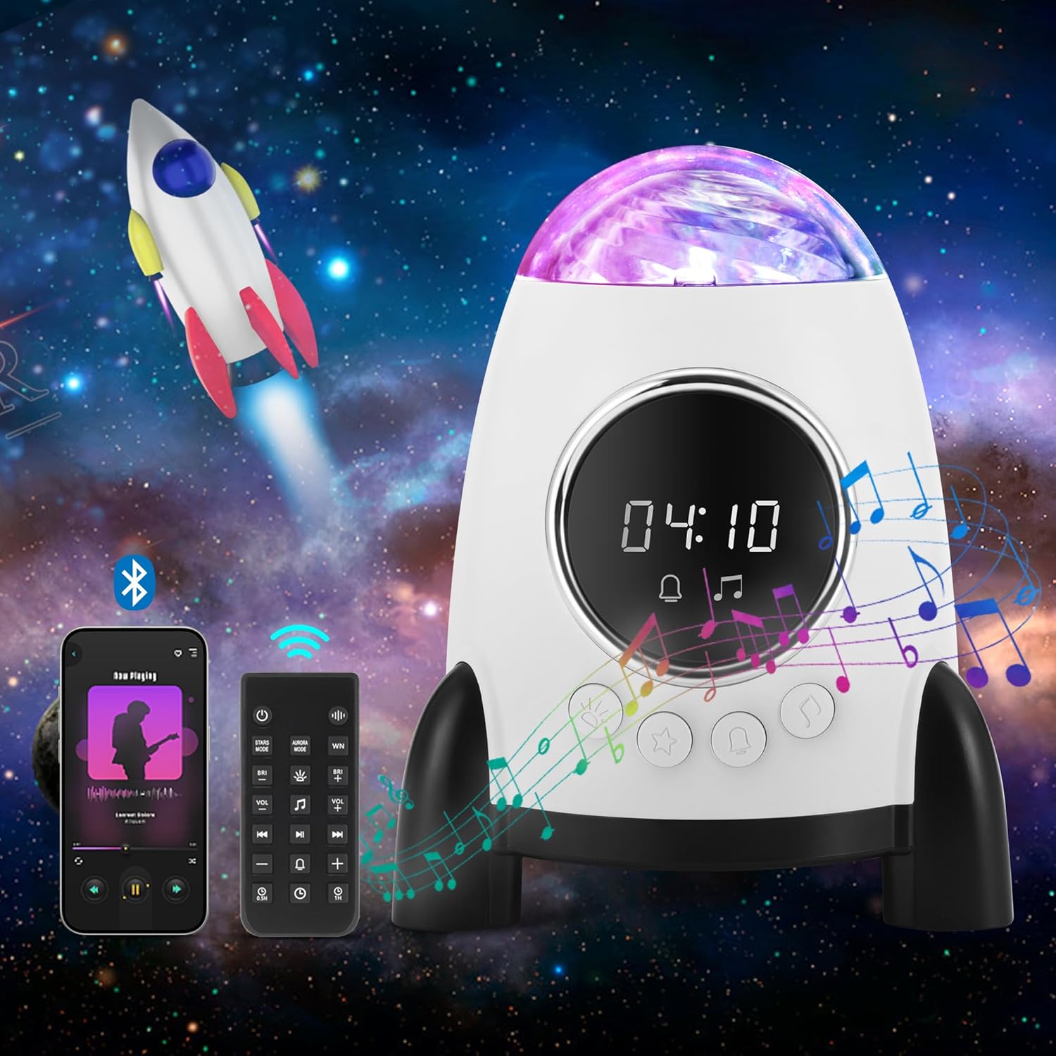 Rocket Galaxy Star Projector: Sleep better with White Noise