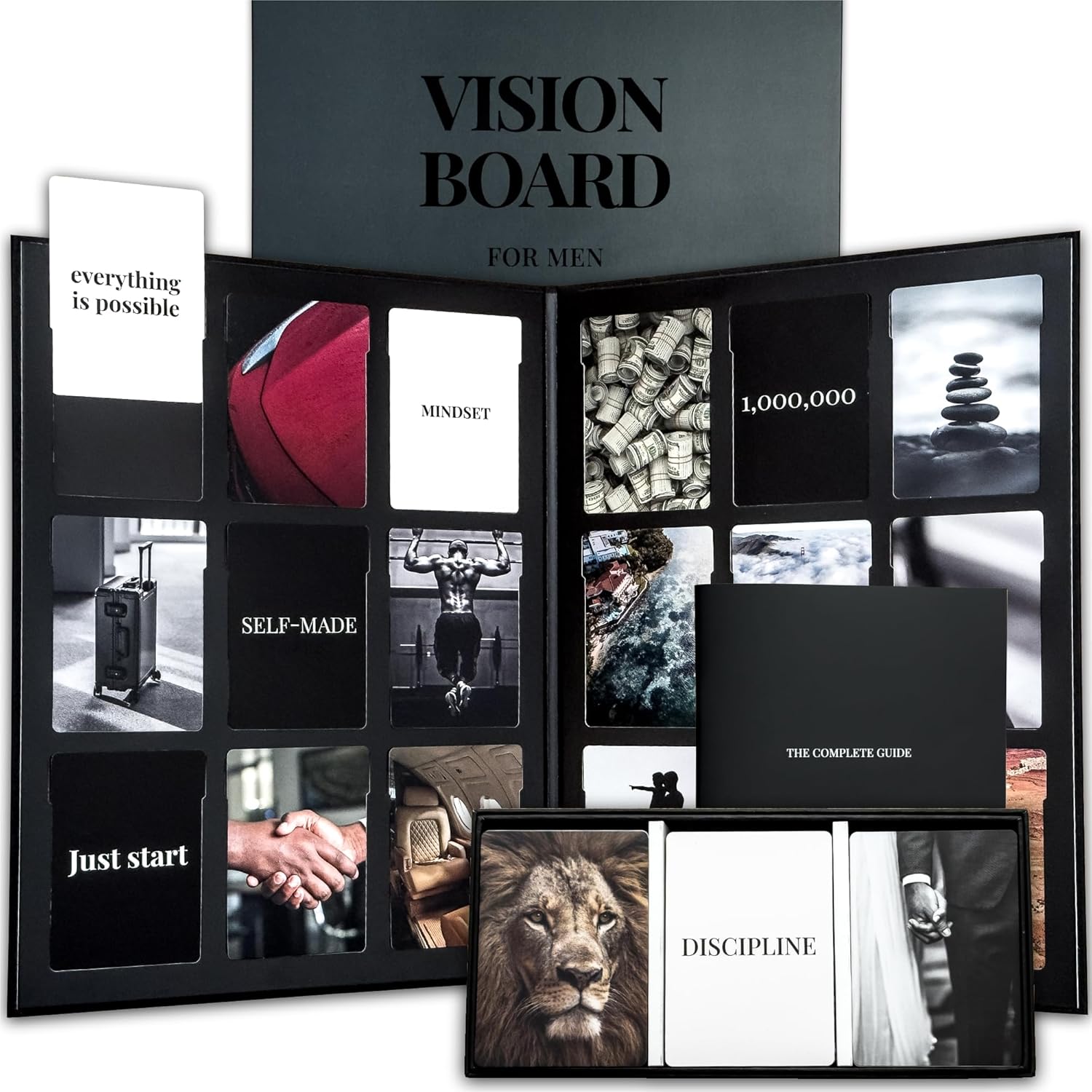 Vision Board Kit for Men - 168 Cards & Black Foldable Board