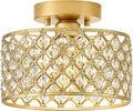Gold Crystal Ceiling Light Fixture 9 in - Compact Modern Semi Flush