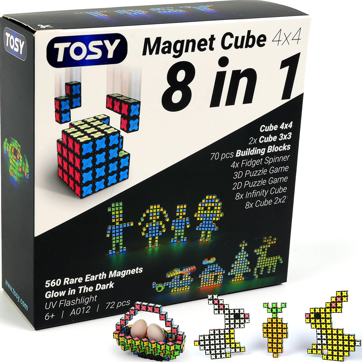 TOSY Magnet Cube 4x4 - 8 in 1 Puzzle Game and Fidget Spinner