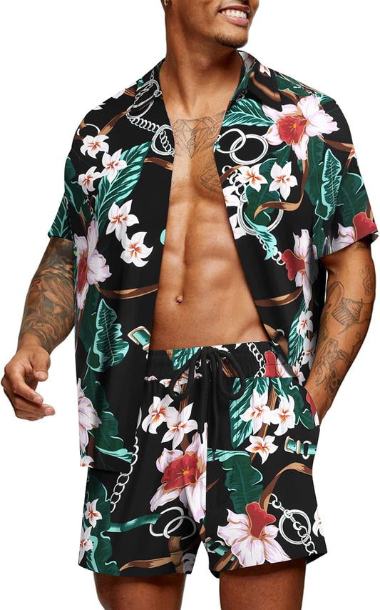 COOFANDY Men's Hawaiian Matching Set for Summer Beach Fun