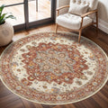 Washable Oriental Area Rug 6ft Round - Soft Distressed Floral Rug