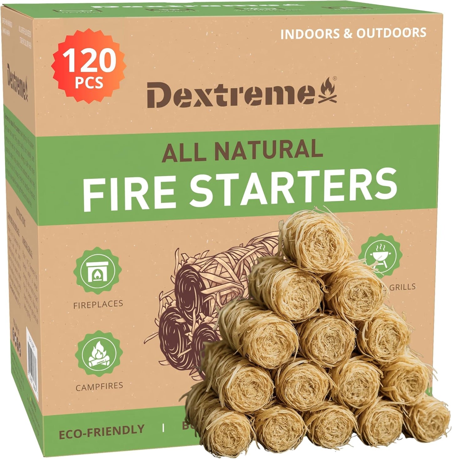 Dextreme Fire Starter 120 PCS Natural Fire Starters for All Uses
