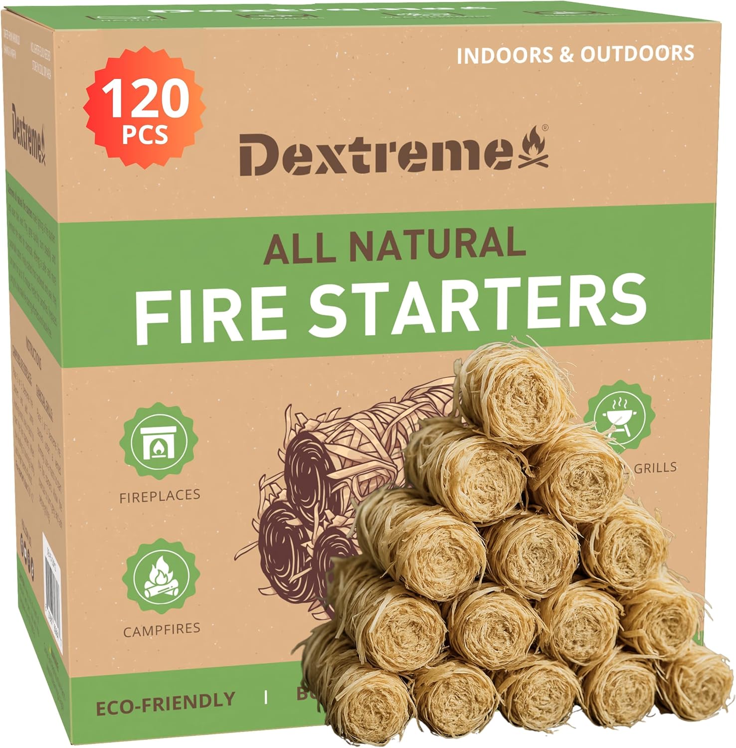 Dextreme Fire Starter 120 PCS Natural Fire Starters for All Uses