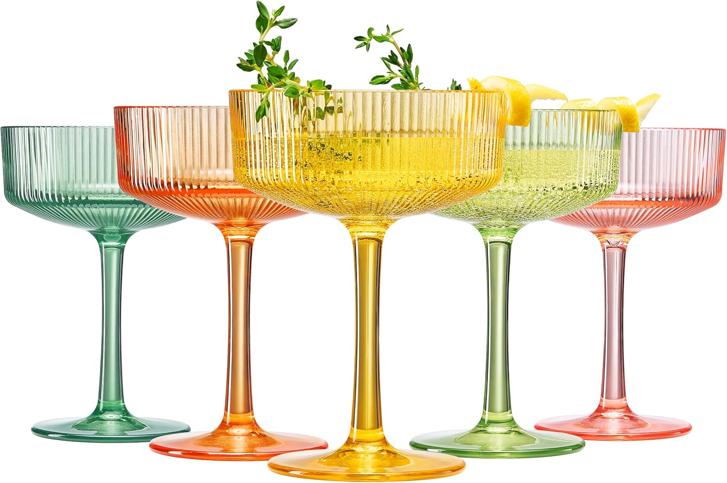 Acrylic Ribbed Vintage Art Deco Coupe Glasses Set of 5