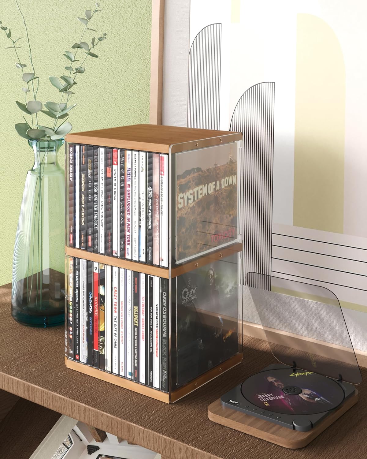 AREAJD 2 Pack CD Storage Rack for Retro Organization